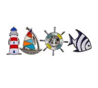 Mikikit Broche de Dibujos Animados Forma de Torre de Señalización, Rueda de Barco y Pez Tropical, Aleación Decorativa, Fácil de Combinar, 4 Piezas para Ropa y Pañuelos Varios estilos
