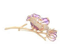 Mikikit Broche Flor Vintage Esmaltado con Cristales para Mujer Accesorio Elegante para Vestidos y Abrigos Pin Decorativo Ligero y Seguro para Bodas y Fiestas Diseño Chino Color Púrpura