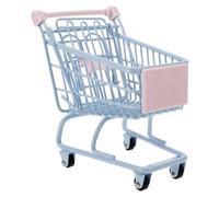 Mikikit Carrito de Compras en Miniatura Pequeño Azul, Juguete Organizador de Escritorio, Soporte para Esponja de Maquillaje, Accesorio Decorativo para Fotos y Almacenamiento