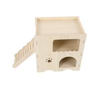 Mikikit Casa De Madera Maciza para Hámster Nido Escalada Escondite Jugar Interior Cabaña Pequeño Hábitat Esconder Casas Juguetes De Jaula De Hámster Conejera Guinea Beige