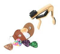 Mikikit Cejilla De Guitarra Metálica Diseño De Madera Clara, Juego De 6 Púas Resistentes Porta Púas Incluido, Accesorio Multifunción Para Guitarra Acústica, Eléctrica, Ukelele, Adecuado Para Músicos