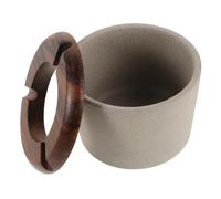 Mikikit Cenicero Resistente al Viento y Suciedad de Cerámica con Tapa de Madera Cuerpo Elevado y Triple Ranura para Oficina y Fiestas