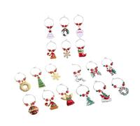 Mikikit Colgantes para Copas de Vino Navideños 18 Piezas Mixtas Anillos Metálicos Decorativos para Fiestas Marcadores de Bebidas para Navidad Identificadores de Vidrio para Eventos
