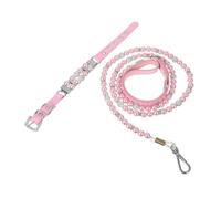 Mikikit Collar y Correa para Perros Pequeños con Perlas Ajustable Cuerda de Tracción de PU Diseño Suave y Elegante para Paseo Entrenamiento y Eventos Festivos