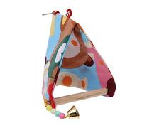 Mikikit Columpio para Loro y Pájaro con Soporte de Pie, Juguete de Tela de Algodón Triangular, Tamaño Pequeño 15x24 Cm, Plataforma para Columpiarse en Jaulas, Accesorio para Loros