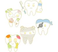 Mikikit Conjunto de 5 Broches de Esmalte en Forma de Diente, Cepillo y Pasta, Aleación Resistente para Decorar Ropa y Bolsas en Cumpleaños y Festivales