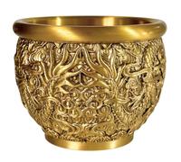 Mikikit Cuenco Decorativo de Latón Diseño de Dragón y Motivo Feng Shui Cuenco Fortuna para Escritorio y Sala para Decoración del Hogar Tamaño Mediano Color Dorado Brillante