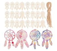 Mikikit de Atrapasueños para Fomentar la Creatividad de Madera sin Terminar Kit de 4 con 40 Piezas y Cuerda Diseño y Resistente para Manualidades