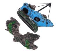 Mikikit Decoración de Acuario Naufragio de Barco y Corteza de Árbol Hueca de Resina Conjunto para Escondite de Peces Camarones y Pequeños Reptiles Resistente la Decoloración