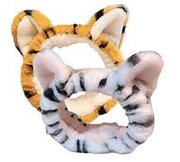 Mikikit Diadema de Felpa con Orejas Animales para Mujer, Banda Elástica Ancha para Maquillaje y Lavado Facial, 2 Piezas para Cuidado Cutáneo y Uso Diario