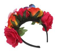 Mikikit Diadema de Flores Falsas Rosa Fucsia Mariposas 3D para Fiestas y Disfraces Banda Suave para Cabello Trenzado Accesorio Floral Hispano Resistente Decoloración