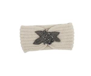 Mikikit Diadema de Lana Beige Diseño de Flores para Mujer y Niña, Cálida y Sencilla, Hecha a Mano, Adecuado para Spa y Protección del Cabello al Lavar la Cara