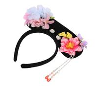 Mikikit Diadema Retro Vintage Dinastía Qing Aro Pelo con Flores Artificiales Tocado de Princesa para Mujeres y Niñas Accesorio de Corte Real Chino para Fotos de Boda