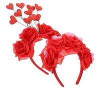 Mikikit Diademas para Adultos de San Valentín 2 Piezas Flores Rojas y Corazones Accesorio Textil para Fiesta y Eventos Tocado Decorativo para Bodas y Cumpleaños