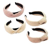 Mikikit Diademas Tejidas de Rafia 4 Piezas Ancho 5 Cm Nudo y Retorcida Mujer Uso Diario Fiestas Accesorios Cabello