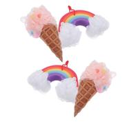 Mikikit Esponjas de Ducha Exfoliantes de Lufa en Forma de Helado 4 Piezas 2 Rosa Cono 2 Arcoíris Esponja Vegetal Corporal Malla para Baño Depurador Suave Secado Rápido Accesorios de