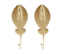 Mikikit Gancho Original para Puerta Forma de Pluma Dorada de Hierro, Perchero de Pared Elegante y Práctico para Colgar Ropa en Dormitorio o Hogar, Paquete de 2 Piezas