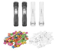Mikikit Grapadora Manual de Empuje Clips Metálicos Reutilizables y Recambios de 100 Clips Plateados para Oficina, Escuela y Gestión Documental en Hogar