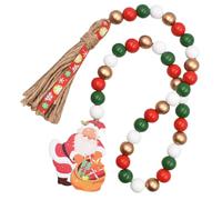 Mikikit Guirnalda Rústica de Cuentas de Madera con Borlas de Yute para Decoración Navideña, Adornos Colgantes para Árbol y Chimenea, Estilo Natural y Artesanal
