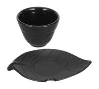 Mikikit Juego de Taza de Té de Hierro Fundido Pequeña Posavasos Hoja Vintage Set para Té Chino y Japonés Accesorio Resistente para Vaso de Agua y Taza de Café Adecuado para Hogar