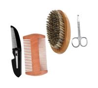 Mikikit Kit de Cepillo para Barba y Peine de Madera Doble Cara 4 Piezas Tamaño Mini Cuidado Masculino para Barba y Bigote en Casa y Viaje