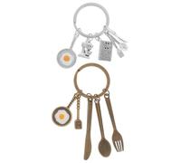 Mikikit Llavero Tenedor Cuchara Diseño de Huevo Frito en Aleación, Accesorio de Llavero Creativo y Obsequio Adecuado para Recuerdos de Graduación y Decoración de Bolso