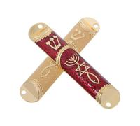 Mikikit Mezuzá de Metal Decorativa para Puerta Pergamino de Bendición Tradicional, Soporte para Mezuzá de Interior, Set 2 Piezas en Rojo y Dorado, Adecuado para Fiestas Judías y