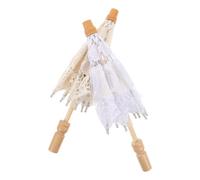 Mikikit Mini Paraguas de Encaje Vintage para Fotografía y Boda Sombrilla Decorativa Blanca y Beige Mango de Madera 26 CM Diámetro 29 CM 2 Unidades Accesorio Romántico para Sesión de
