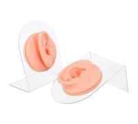 Mikikit Modelo Realista de Oreja Humana de Silicona para Práctica de Perforación Soporte Acrílico Estable Juego de 2 Piezas Izquierda y Derecha Molde para Oído Interno y Exhibición de