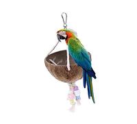 Mikikit Nido De Loro y Columpio De Madera Natural para Pájaros Cáscara Natural y Cuentas De Colores, Juguete Colgante para Aves Pequeñas y Suministros para Mascotas