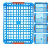 Mikikit Paquete de 5 Cestas de Plástico Apilables Azules con Asas para Organizar Archivos A4, Frutas, Pan y Aperitivos en Oficina y Aula con Borde Suave y Diseño Rectangular