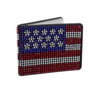 Mikikit Patriotic American Flag Rhinestone Driver's License Card Holder Car Registration Organizer Portable Vehicle Document Keeper For Men Women Teens