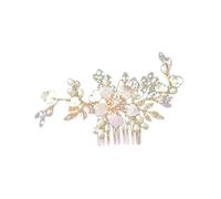 Mikikit Peina De Novia Rhinestones y Perlas Accesorio De Cabello Floral Ovalado Para Bodas Adorno Elegante Para Mujeres y De Honor Dorado