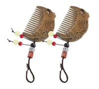 Mikikit Peine de Sándalo Tallado a Mano 2 Piezas Tamaño Pequeño Dientes Anchos Masaje Suave para Cuero Cabelludo Mujeres Cuidado del Cabello Viaje Bolso Portátil