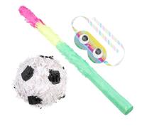 Mikikit Piñata Decorativa Balón de Fútbol 3 Piezas con Palito y Cubreojos para Fiesta Cumpleaños Temática Deportiva, Colgante para Relleno con Golosinas y Juguetes, Juego Adultos