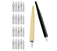 Mikikit Plumas de Inmersión Artísticas con Soporte de Madera Recto 2 Unidades Transparente y Negro 20 Puntas Recargables para Dibujo de Cómic Caligrafía y Manga Kit Profesional para