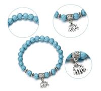 Mikikit Pulsera Elástica Unisex con Cuentas de Piedra Natural Turquesa y Elefante Brazalete de Piedras para Hombre y Mujer Regalo Elegante y Moderno