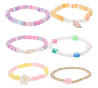 Mikikit Pulseras de Arcilla Polimérica para Mujer Set de 6 Piezas Coloridas Estilo Bohemio Cuentas Ajustables y Ligeras Joyería de Verano para Chicas Adolescentes y Uso Diario