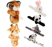 Mikikit Pulseras de Peluche Patrones de Animales 6 Piezas, Bandas de Animales Suaves y Cómodas, Accesorios de Fiesta para Cumpleaños y Juegos Infantiles, Temática Jungla, Multicolor