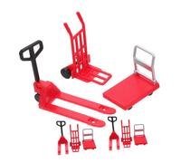 Mikikit Set de 9 Piezas de Modelos Miniatura de Herramientas de Construcción, Coche y Carretilla Elevadora Roja Pequeña, Polea Manual, Juguetes Educativos Decoración de Escenarios