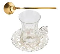 Mikikit Set de Taza de Café y Té de Vidrio Platillo y Cuchara, Juego de 3 Piezas Vintage en Color Plateado para Uso en Oficina y Desayuno