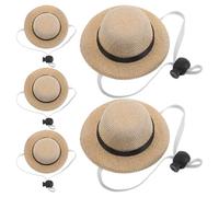 Mikikit Sombreros Miniatura de Paja para Mascotas Pequeñas 5 Unidades, Ajustables con Cuerda Elástica Bloqueable, Color Negro con Cinta, Tamaño Grande, Ideales para Perros, Gatos