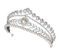 Mikikit Tiara de Boda Perlas E Incrustaciones de Cristal de Aleación de Zinc, Corona Segura y Elegante para Mujeres en Ceremonias Nupciales