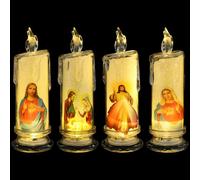 Mikikit Velas LED de Jesús con Base Luces Cálidas sin Llama 4 Piezas Reutilizables para Decoración Navideña Misa y Oración Adecuado para Iglesia y Ambiente Familiar