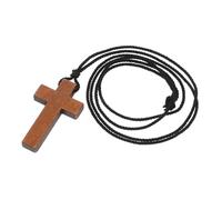 Mikikit Wood Cross Pendant Necklace Rustic Wooden Crucifix Sweater Chain Fashionable Accessory For Men Women Casual Formal Wear