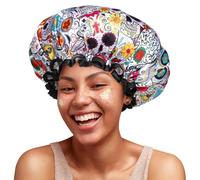 mikimini Gorro Ducha Mujer Reutilizable, Impermeable Gorro de Baño con Diseño Estilizado y Vibrante, Elástico Grande Gorro de Ducha para Pelo Largo, Mediano, 2 Piezas