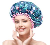 mikimini Large Shower Cap for Women Long Hair 2 Pack Flamingo Shower