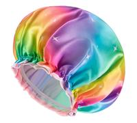 mikimini Sparkle Rainbow Shower Cap for Women Long Hair Pack of 2 Dou