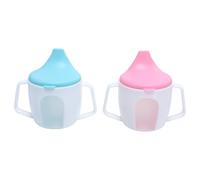 Mikinona 2 piezas Botella Agua con Asas Dobles Antigoteo Taza Aprendizaje Niña Sippy Cup con Escala para Facilitar Agarre y Transición sin Derrames Rosa Azul