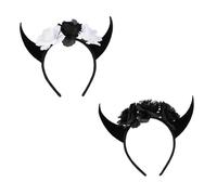 Mikinona 2 Piezas Diadema de Cuernos y Calavera Halloween Tocado con Flores Realistas Accesorios para Fiesta de Disfraces y Cosplay Negro y Gris